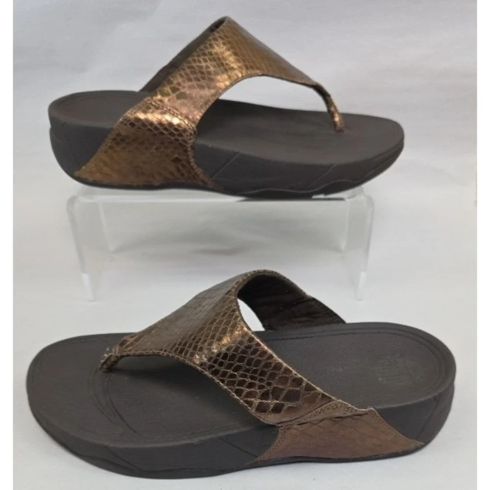 Fitflop Lulu (Sz 7) Women's Bronze Shimmer Brown Flip Flop Thong Sandals